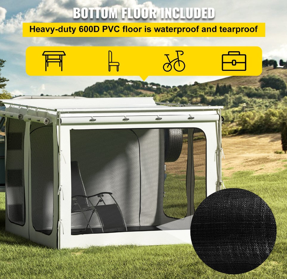 VEVOR Car Awning Room Accessory, Fit 8.2' x 8.2', 300D Oxford Car Awning Camping Tent with PVC Floor, Heavy Duty Extend Shelter for Car Awning SUV Tent Camper Van Overland Gear, Grey, Room Only