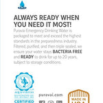 Puravai Emergency Drinking Water, 100% Bacteria Free Drinking Water, Purified Emergency Water, 20 Year Shelf Life, Long Term Water Storage, Sturdy Reusable Canteen Bottles