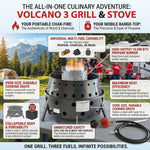 Volcano 3 Collapsible Portable Grill & Stove with Lid & Cookbook 19,500 BTU Burner 13” Cooking Surface Includes Carry Bag Regulator Hose & Heat Diffuser for Camping Tailgating & Dutch Oven Cooking