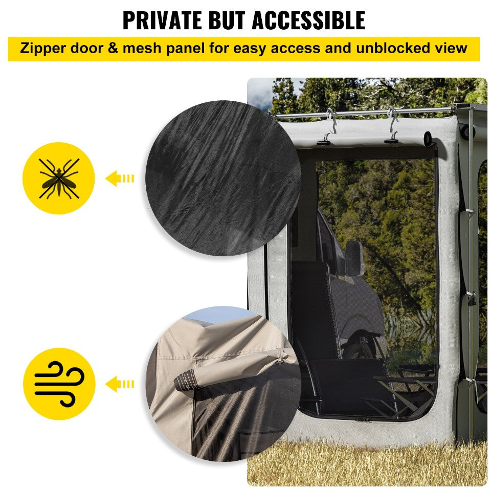 VEVOR Car Awning Room Accessory, Fit 8.2' x 8.2', 300D Oxford Car Awning Camping Tent with PVC Floor, Heavy Duty Extend Shelter for Car Awning SUV Tent Camper Van Overland Gear, Grey, Room Only