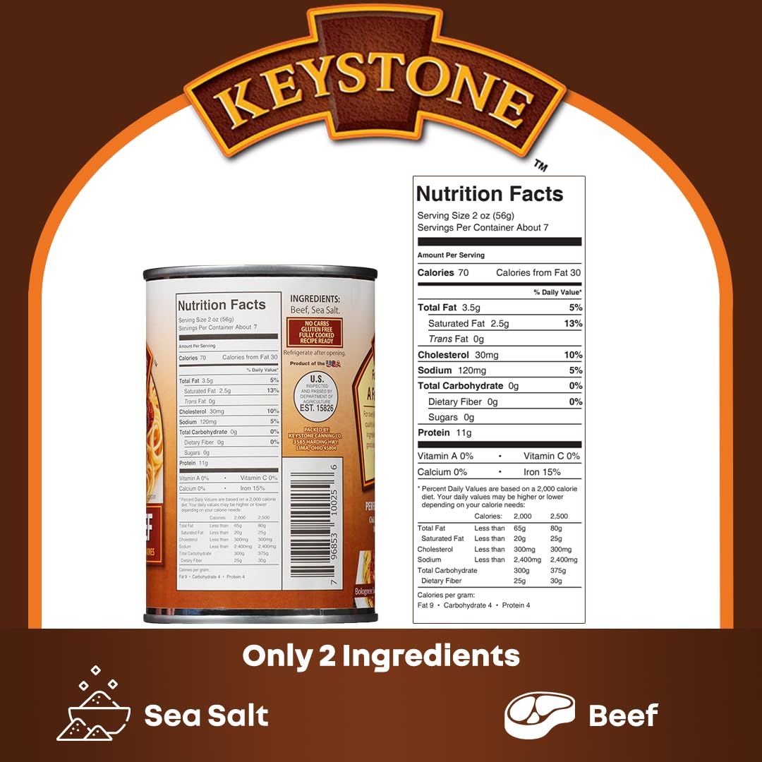 Keystone All Natural Ground Beef 14 Ounce Long Term Emergency Survival Food Canned Meat | Fully Cooked Ready to Eat | Gluten Free Family Pack