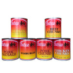 Yoder's Fully Cooked 28 Oz Meat Sampler Pack (Beef Chunks, Chicken Chunks, Turkey Chunks, Pork Chunks, Hamburger/Ground Beef, Pork Sausage) 6 Cans