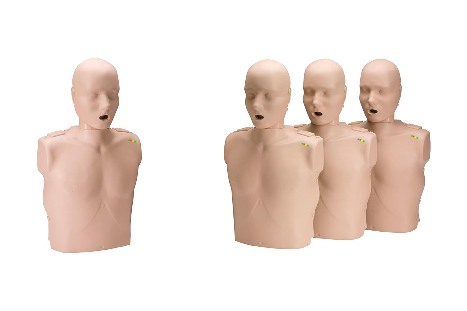 Prestan Professional Adult Medium Skin CPR-AED Training Manikin 4-Pack (with CPR Monitor) | Professional adult CPR/AED training manikin 4-pack with compression rate monitors for classroom practice and skills sessions.