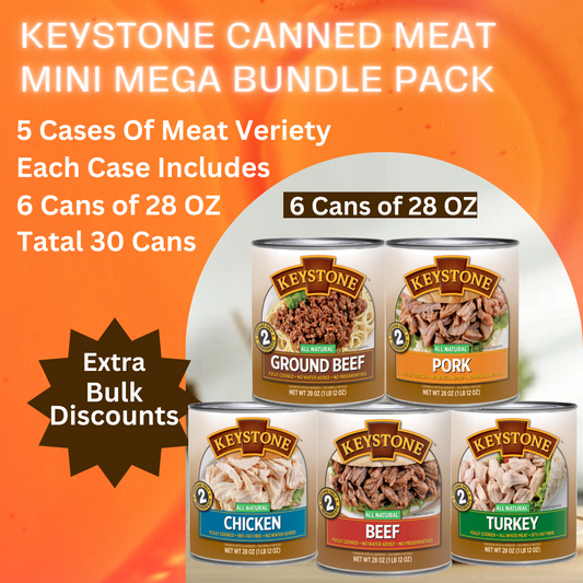 Keystone Canned Meat Mini Mega Variety Bundle Pack - 5 Cases of 6 Cans each (28 oz)