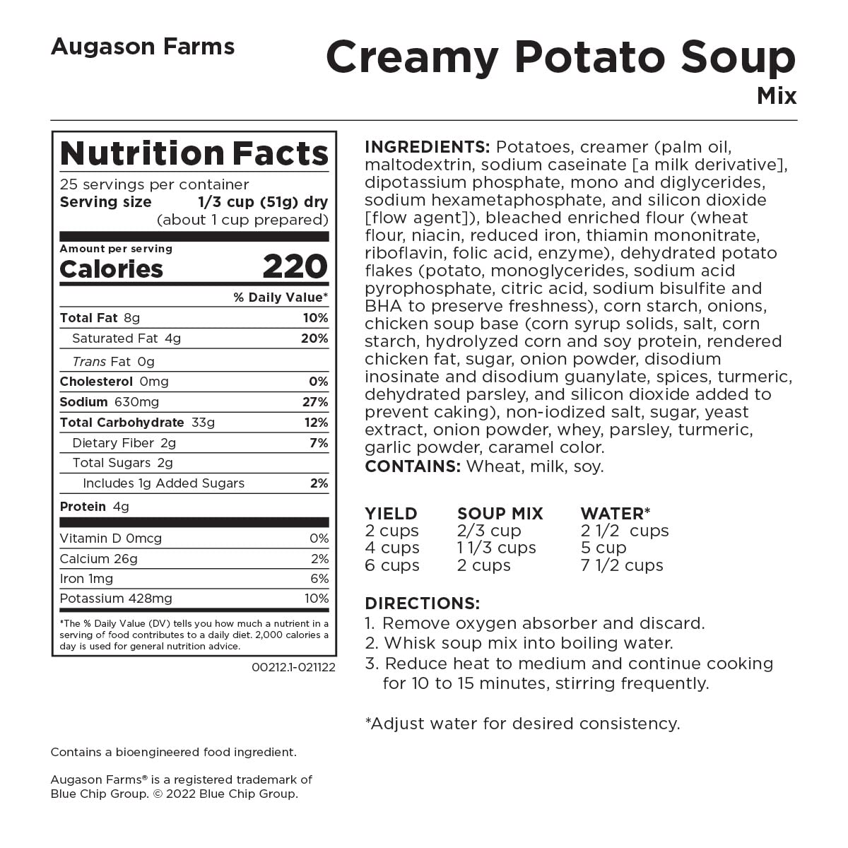 Augason Farms Creamy Potato Soup Mix #10 Can 45 Oz