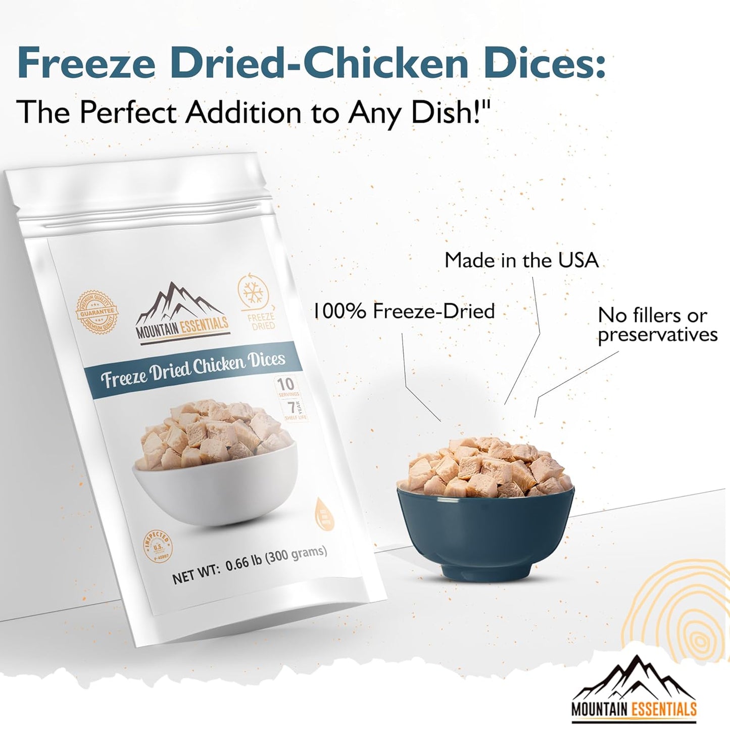 Mountain Essentials Freeze Dried Chicken Dices Resealable Pouch - 300 grams