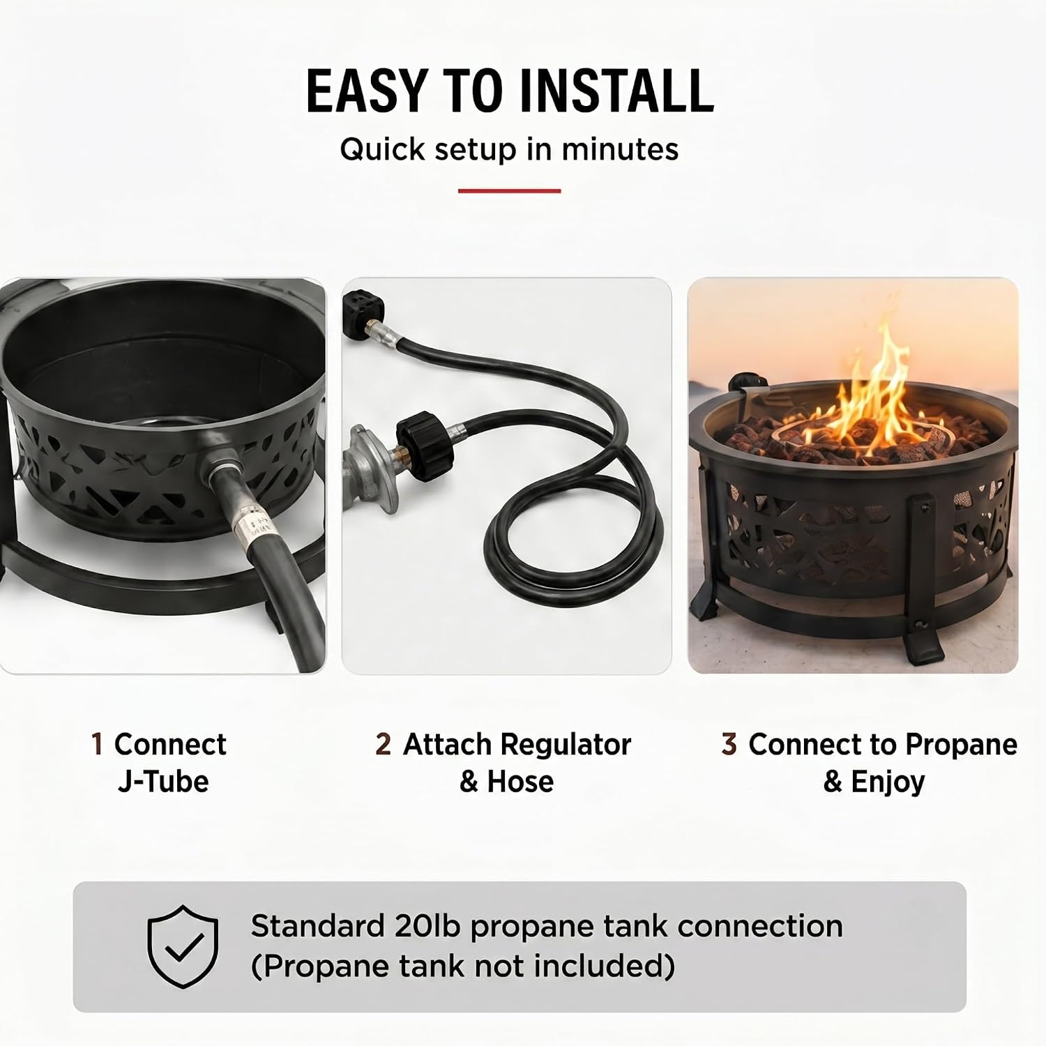 Volcano Fire Pit Burner Ring Kit for Volcano 2 & 3 Outdoor Grills –12” Double Steel Burner, 36 Flame Ports, Propane Regulator, 52” Hose & J-Tube | Portable Fire Pit for Camping, Patio & Backyard
