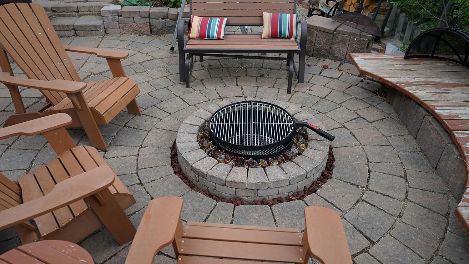 Volcano Fire Pit-Grill 24” Heavy Duty Steel Outdoor Fire Pit Cooking Grill System with Dutch Oven, 360° Rotating Adjustable Grill Ring, Wood & Charcoal Compatible for Backyard, Camping Cooking