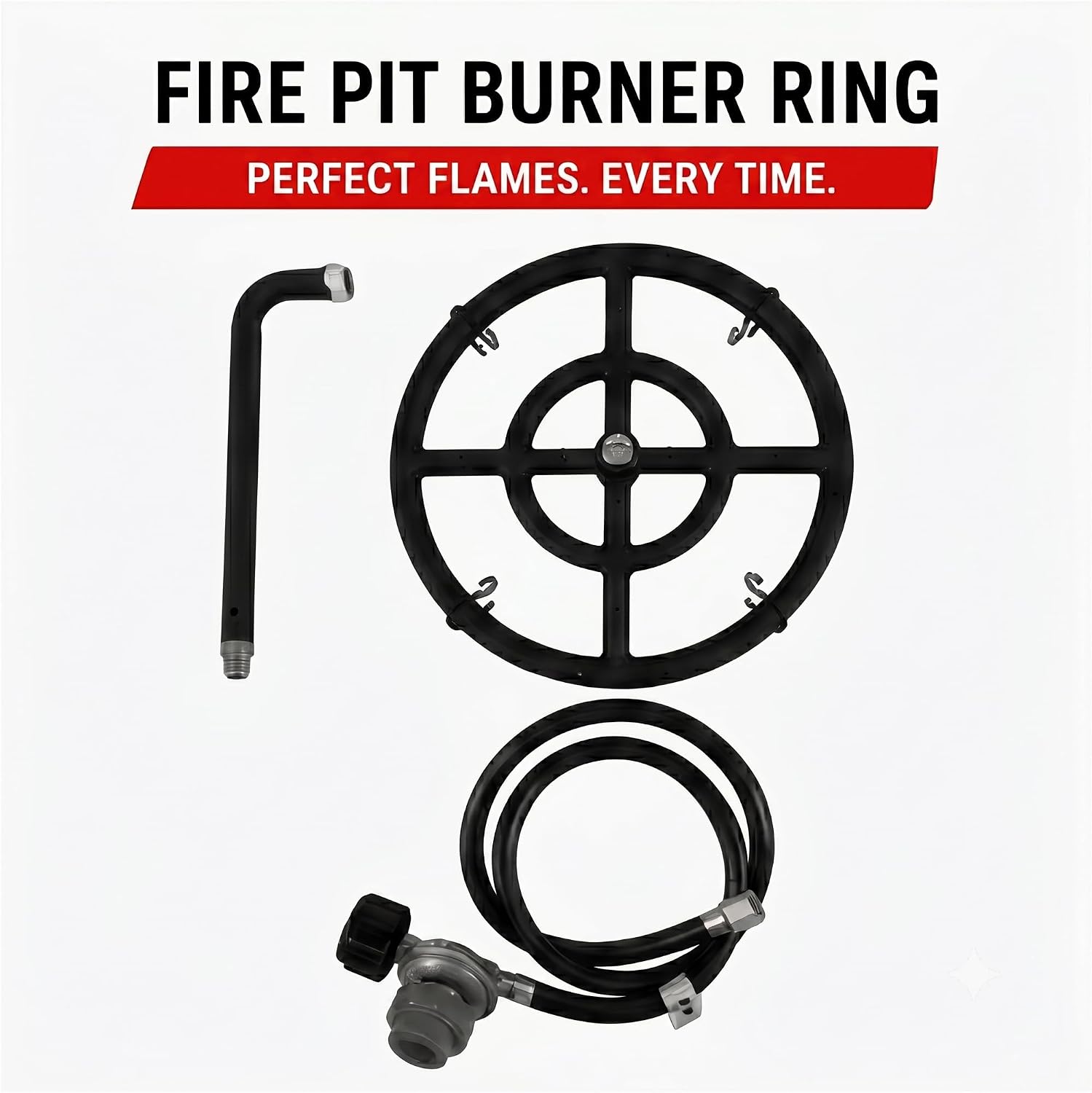 Volcano Fire Pit Burner Ring Kit for Volcano 2 & 3 Outdoor Grills –12” Double Steel Burner, 36 Flame Ports, Propane Regulator, 52” Hose & J-Tube | Portable Fire Pit for Camping, Patio & Backyard