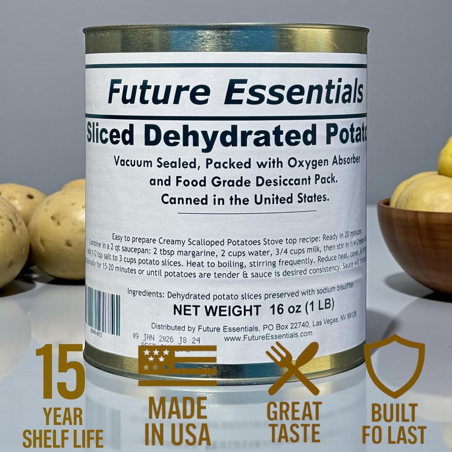 Dehydrated Potato Slices by Future Essentials (Case of 6 Cans )