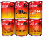 Yoder's Fully Cooked 28 Oz Meat Sampler Pack (Beef Chunks, Chicken Chunks, Turkey Chunks, Pork Chunks, Hamburger/Ground Beef, Pork Sausage) 6 Cans