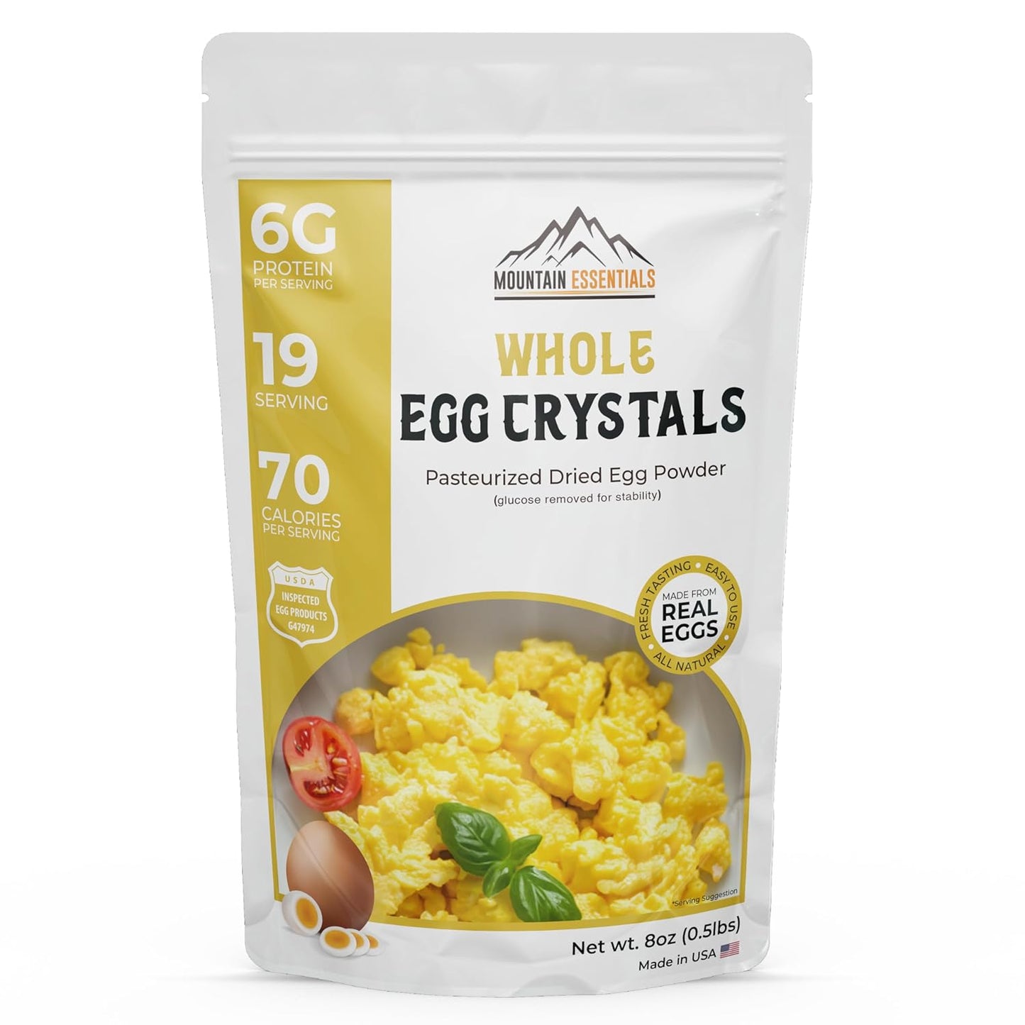 MOUNTAIN ESSENTIALS Whole Egg Crystals Pasteurized Dried Egg Powder 8 Oz Great for Breakfast and Camping Meals