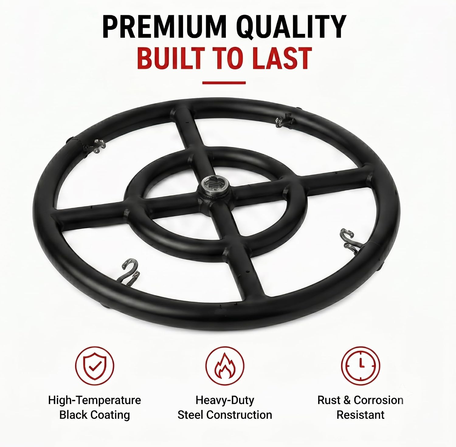 Volcano Fire Pit Burner Ring Kit for Volcano 2 & 3 Outdoor Grills –12” Double Steel Burner, 36 Flame Ports, Propane Regulator, 52” Hose & J-Tube | Portable Fire Pit for Camping, Patio & Backyard