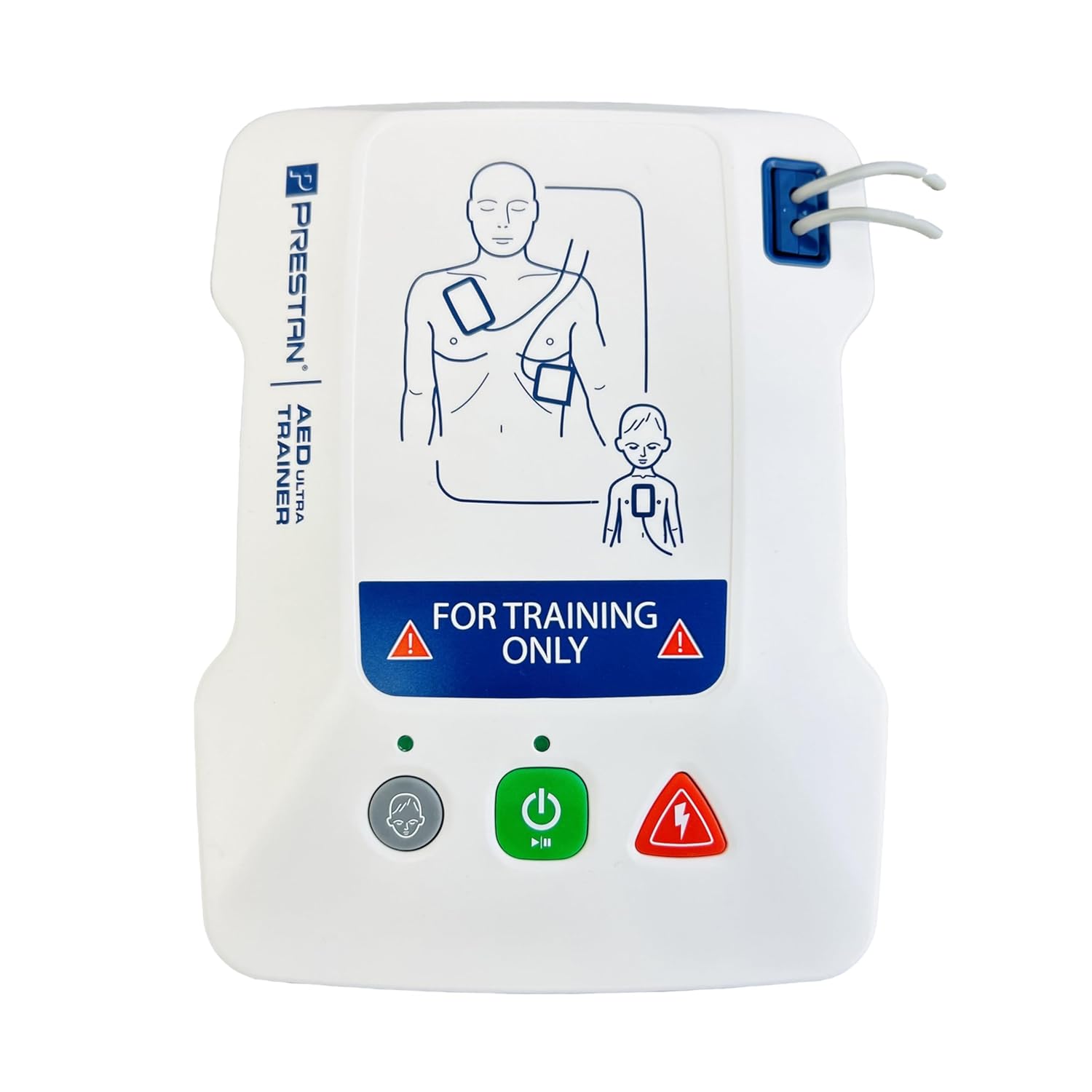 Prestan UltraTrainer - English/Spanish - 4-Pack | Four PRESTAN UltraTrainer AED trainers with English/Spanish prompts for classroom CPR/AED instruction and scenario practice.