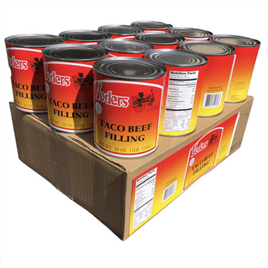 Yoder's Real Canned Taco Beef, which is fully cooked and ready to eat. 28-ounce can is designed for long-term storage (01 Can)