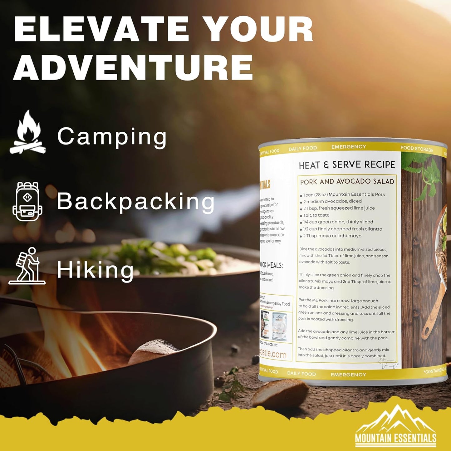 MOUNTAIN ESSENTIALS All Natural Canned Pork 28 Oz Fully Cooked Ready to Eat Emergency Survival Bulk Food Storage Premium Meat for Backpacking, Camping, Meal Prep Shelf Stable Food