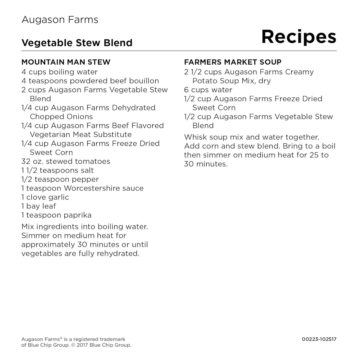 Augason Farms Gluten Free Vegetable Stew Blend - 32.5 oz