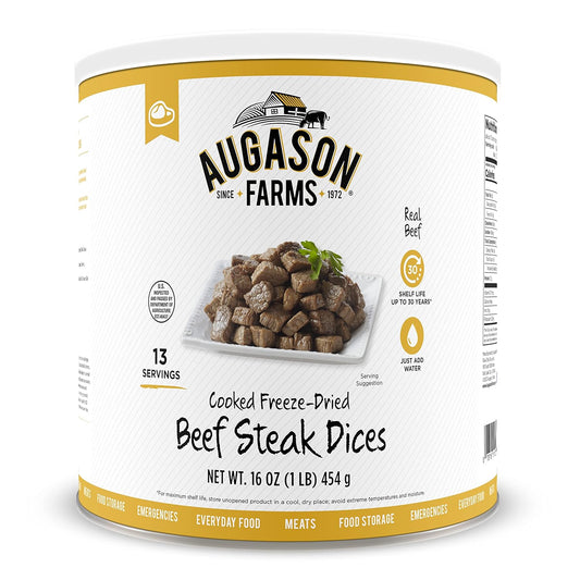 Augason Farms Freeze Dried Beef Chunks 1 lb No. 10 Can, 16 oz Emergency Food