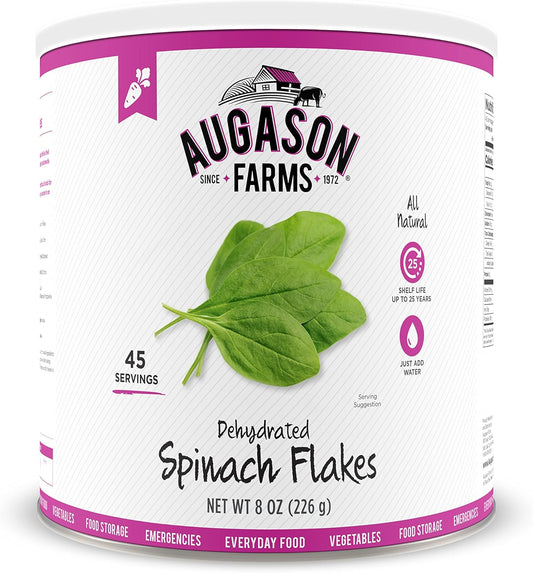Augason Farms Dehydrated Spinach Flakes 10 Can, 8 Oz
