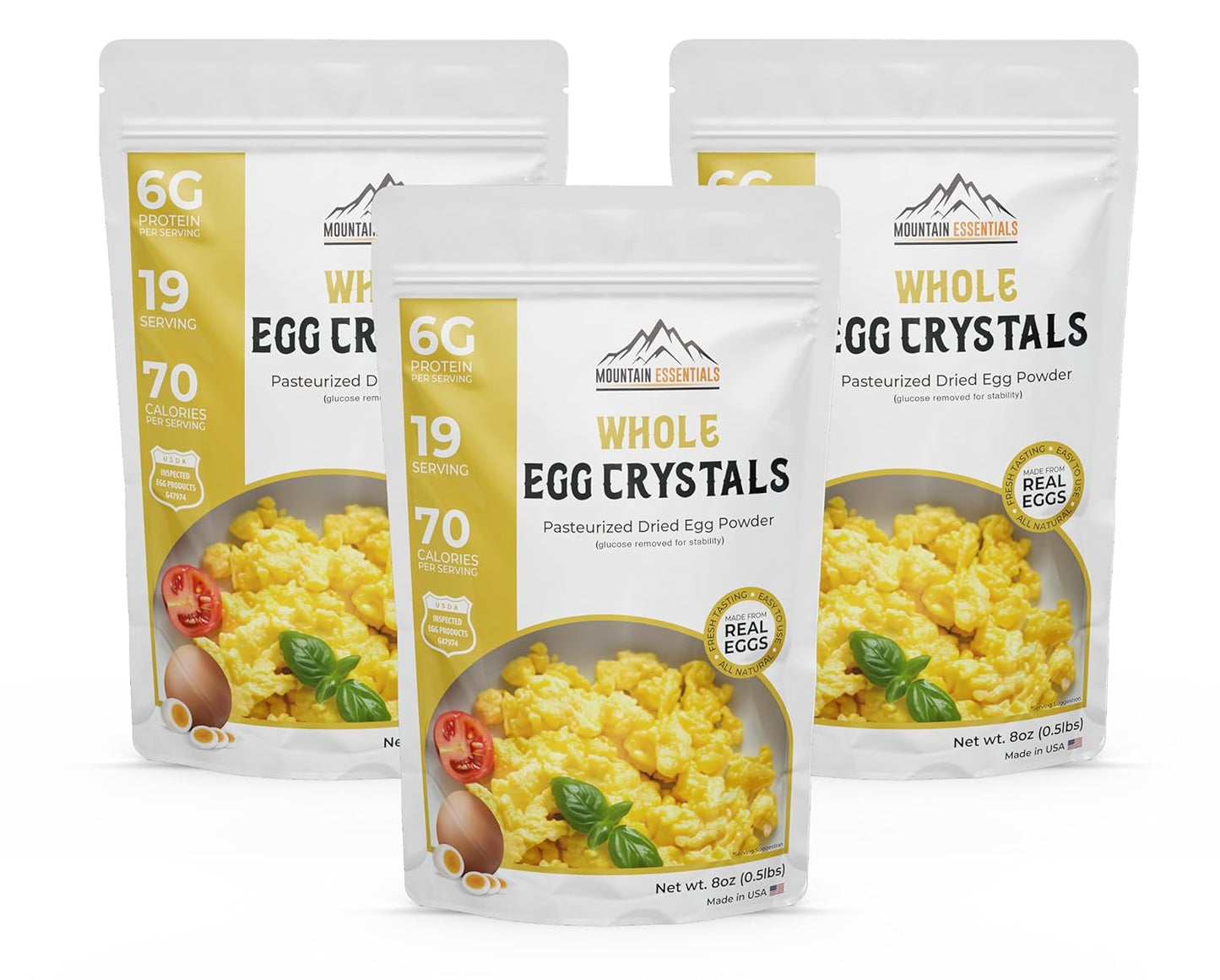 MOUNTAIN ESSENTIALS Whole Egg Crystals Pasteurized Dried Egg Powder 8 Oz Great for Breakfast and Camping Meals