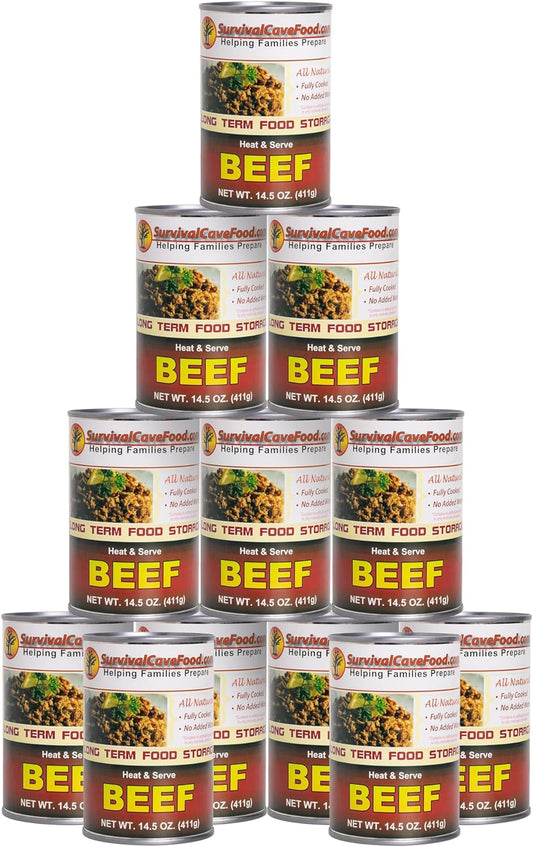 Survival cave Canned Beef Food Storage - 60 servings, Full Case of 12 14.5 Oz Cans