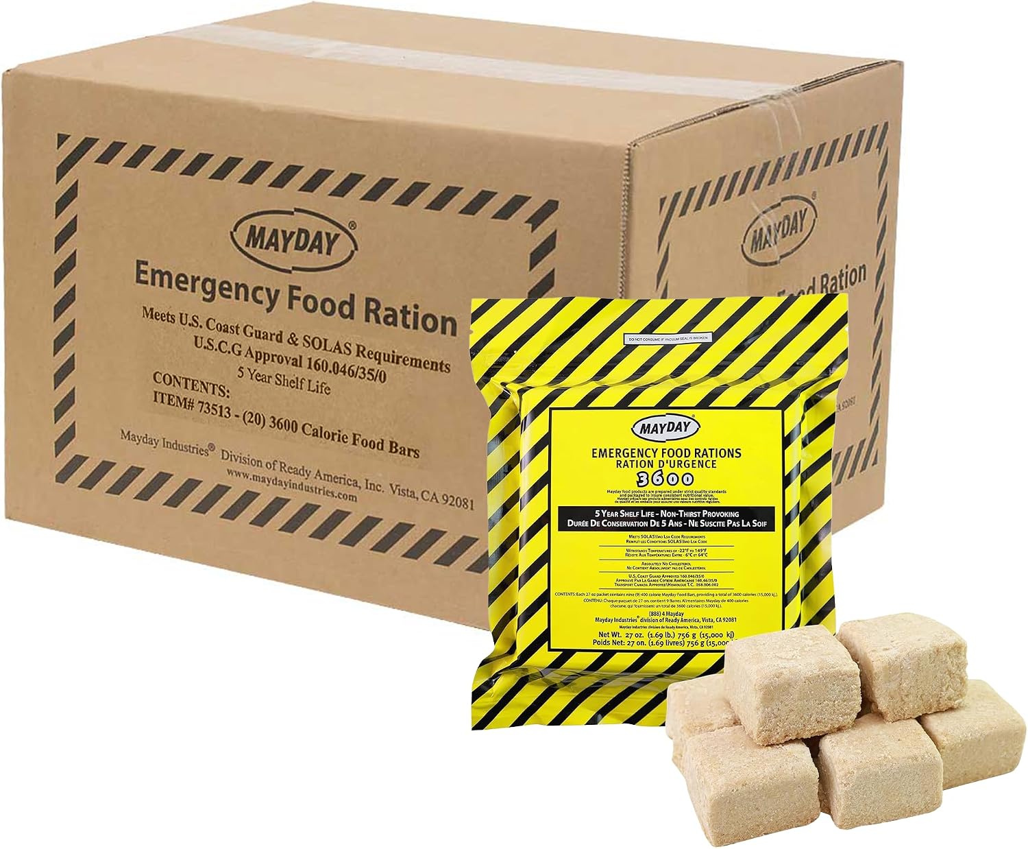 Mayday Emergency Food Bars 3600 Calorie Food Bars (20 Per Case) weight 39 lbs