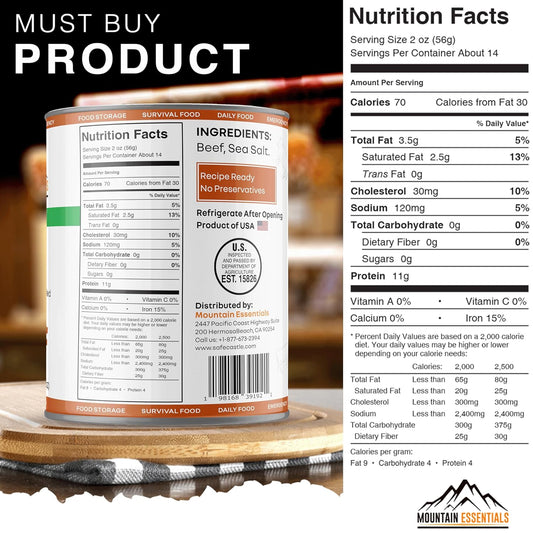 MOUNTAIN ESSENTIALS All Natural Fully Cooked Ready to Eat Canned Beef 28 Oz Gluten Free