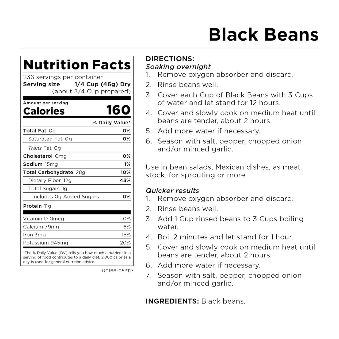 Augason Farms Black Beans Emergency Bulk Food Storage 24 Pound (Pack of 1)