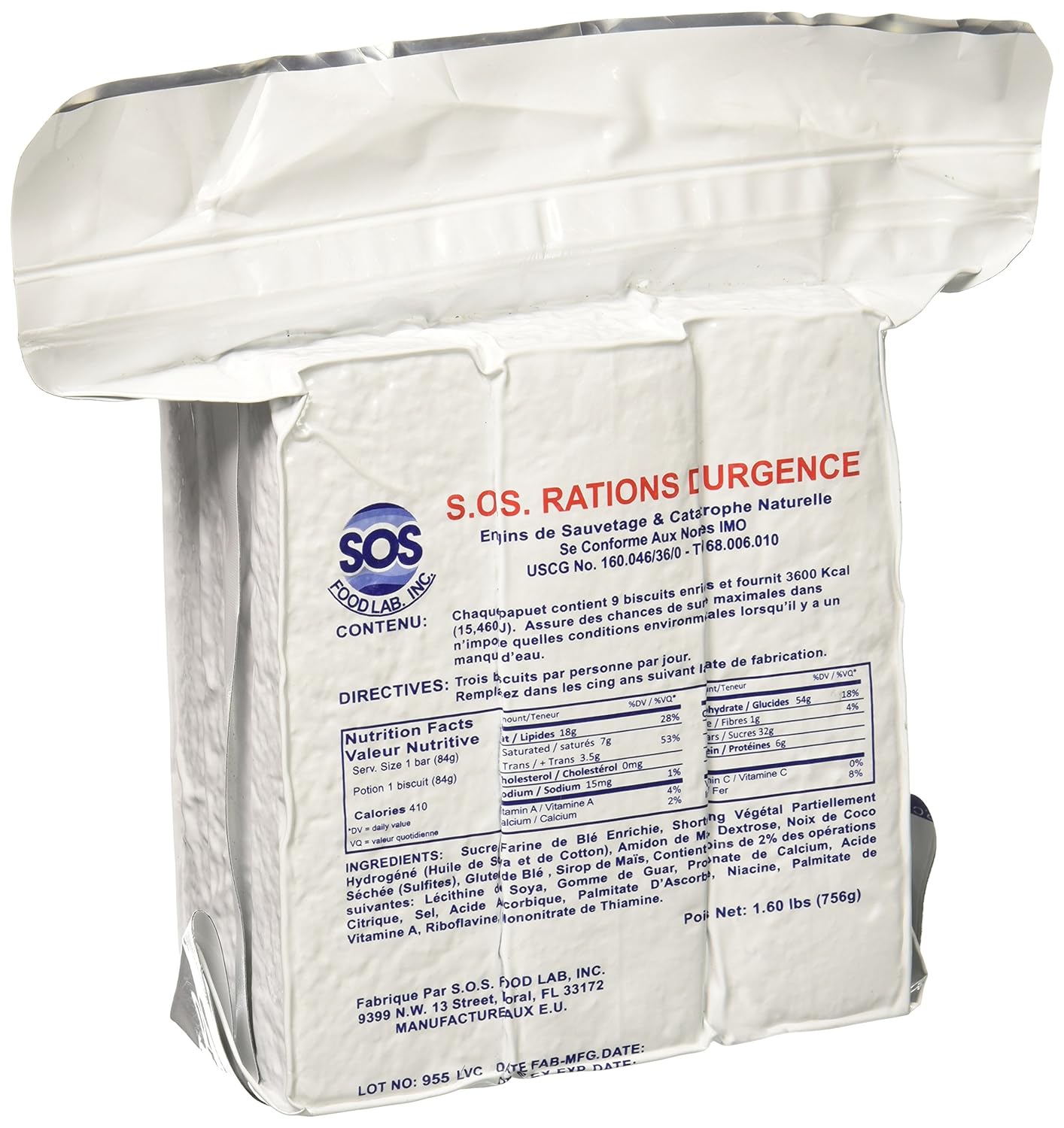 S.O.S. Rations Emergency 3600 Calorie Food Bar - 3 Day / 72 Hour Package with 5 Year Shelf Life