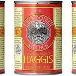 A nutritional facts label for Caledonian Kitchen Haggis with Highland Beef. The label shows that each serving of haggis contains 170 calories, 460 mg of sodium, 2 g of fiber, 2 g of sugars, and 8 g of protein.