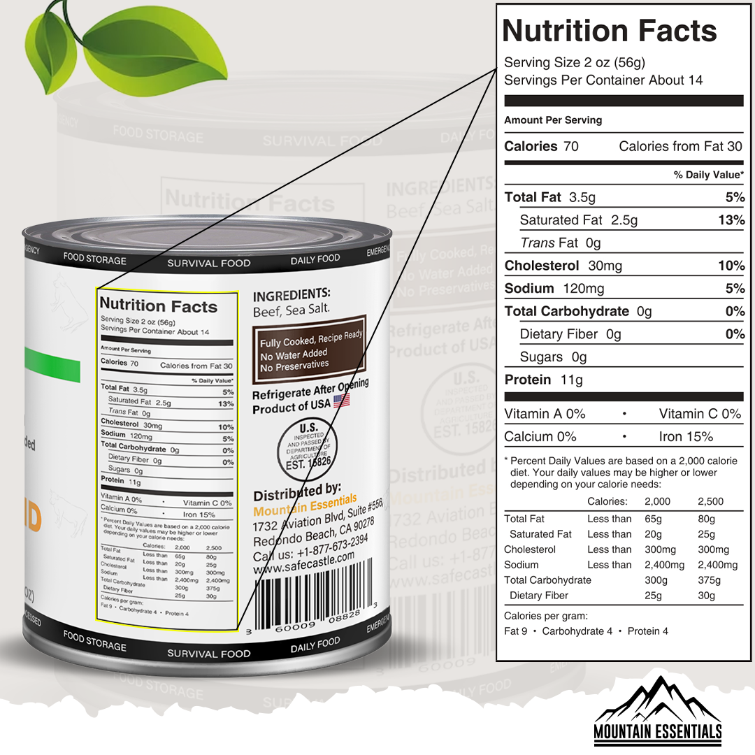 Mountain Essentials Ground Beef is a premium canned beef product that is made with 100% high quality beef and simple seasonings. It is free of gluten, carbs, and added preservatives, making it a healthy and nutritious option for people of all dietary needs.