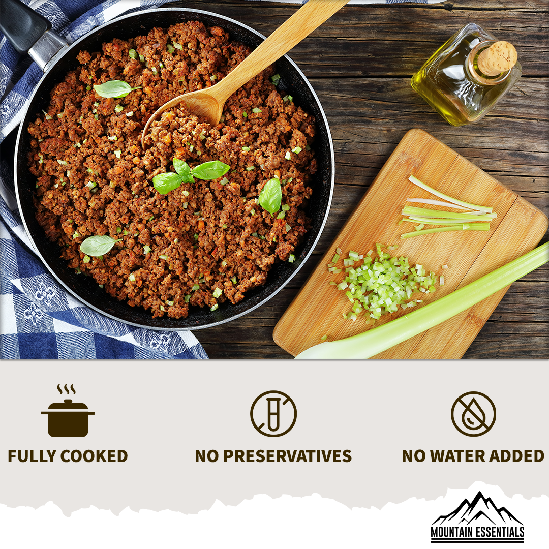 Mountain Essentials Ground Beef is a premium canned beef product that is made with 100% high quality beef and simple seasonings. It is free of gluten, carbs, and added preservatives, making it a healthy and nutritious option for people of all dietary needs.