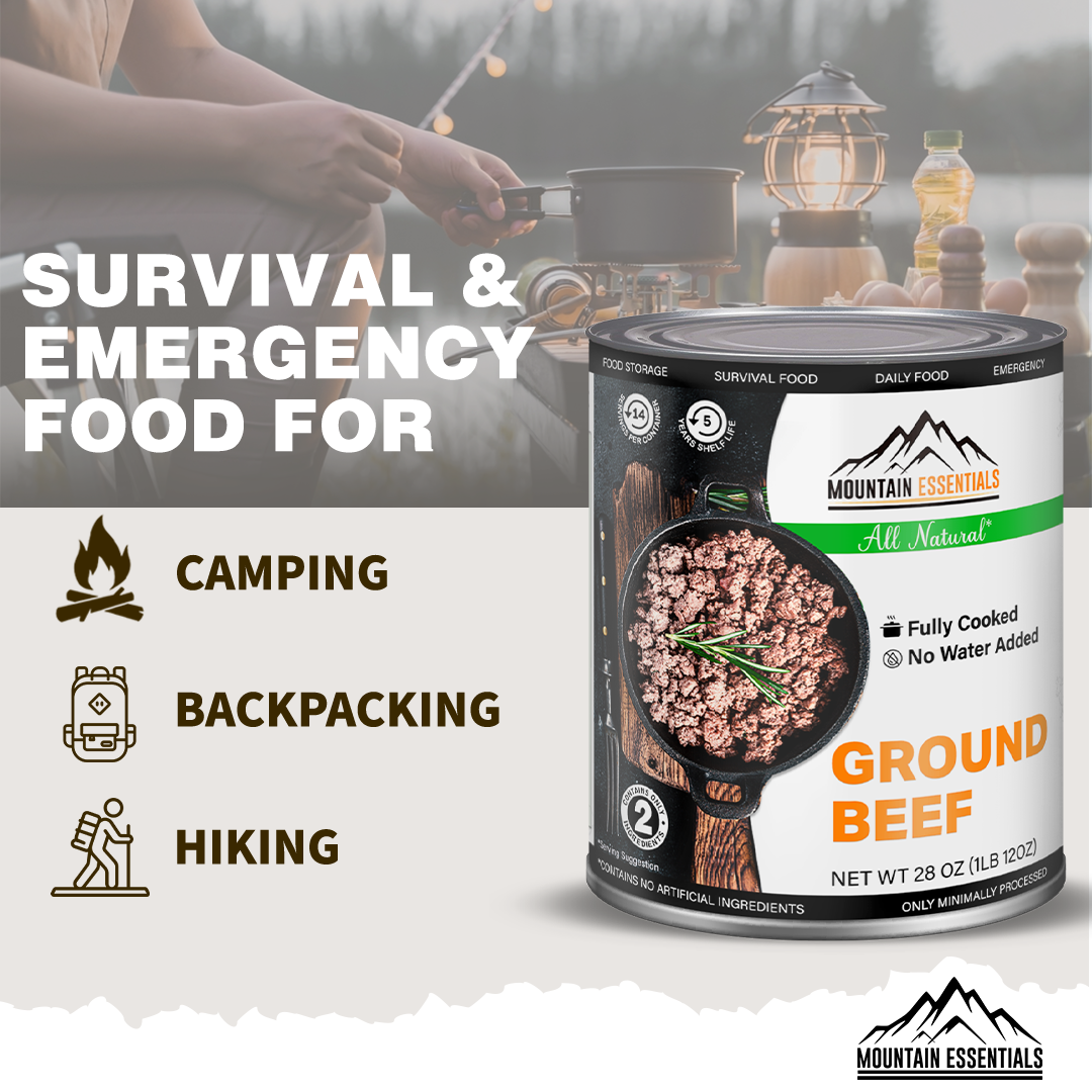 Mountain Essentials Ground Beef is a premium canned beef product that is made with 100% high quality beef and simple seasonings. It is free of gluten, carbs, and added preservatives, making it a healthy and nutritious option for people of all dietary needs.