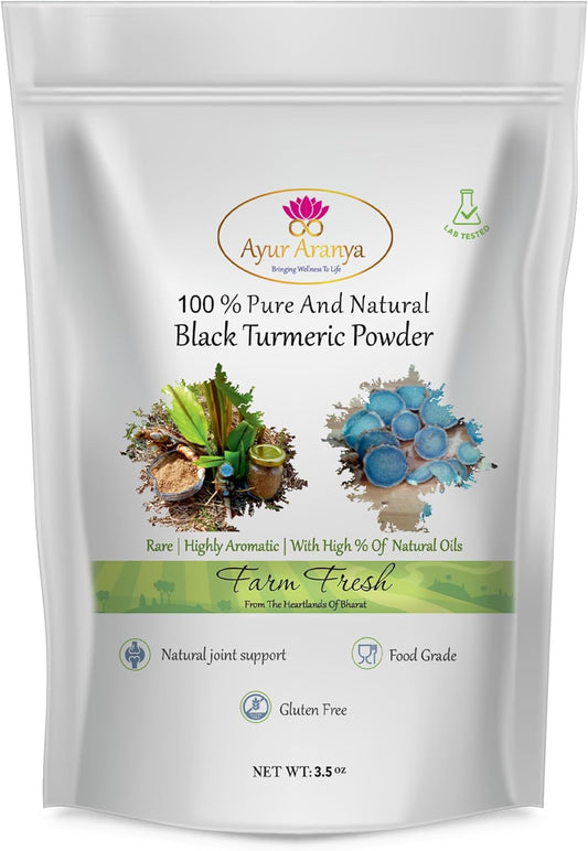 Ayur Aranya Natural Black Turmeric Powder | Curcuma Caesia Root Powder Highly Aromatic with Natural Oils | Support Joints | Gluten Free 3.5 oz