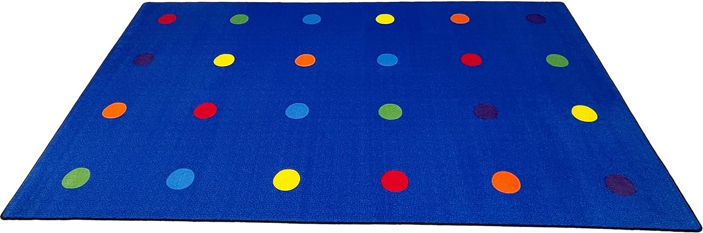 Rectangular Classroom Rug: 'On The Spot Seating' by KidCarpet.com, Size 7'6" x 12', Multi on Blue