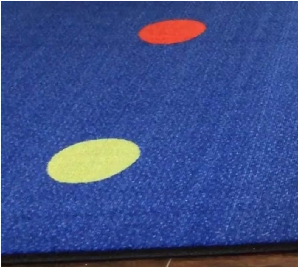 Rectangular Classroom Rug: 'On The Spot Seating' by KidCarpet.com, Size 7'6" x 12', Multi on Blue