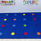 KidCarpet.com On The Spot Seating Classroom Rug-  4' x 6' Rectangle, Multi on Blue