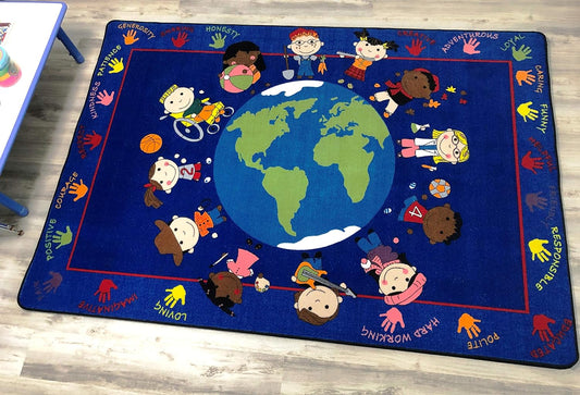 Rectangular Classroom Rug: 'World Character' by KidCarpet.com, Size 7'6" x 12'