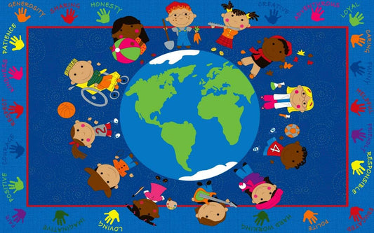 Rectangular Classroom Rug: 'World Character' by KidCarpet.com, Size 7'6" x 12'