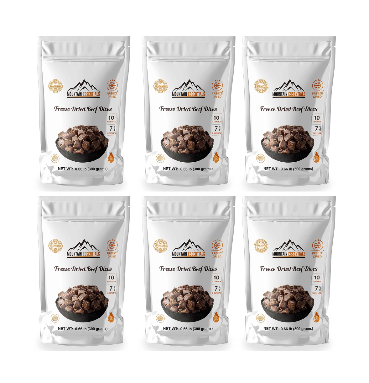 Mountain Essentials Freeze Dried Beef Dices | Pre-Cooked Meat for Backpacking, Camping, Meal Prep