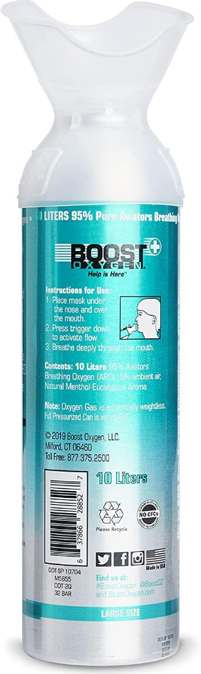 Boost Oxygen 10 Liter Pure Oxygen Canister Menthol Eucalyptus (4 Pack)