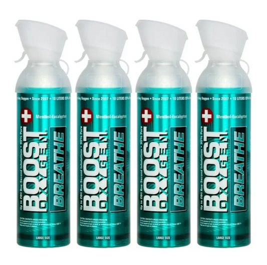 Boost Oxygen Natural 10 Liter Pure Oxygen Canister Menthol Eucalyptus (4 Pack)