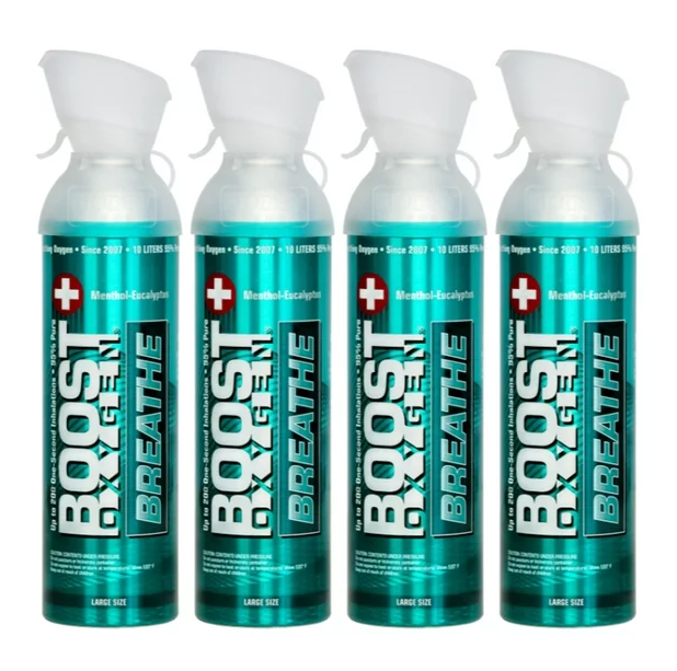 Boost Oxygen Natural 10 Liter Pure Oxygen Canister Menthol Eucalyptus (4 Pack)