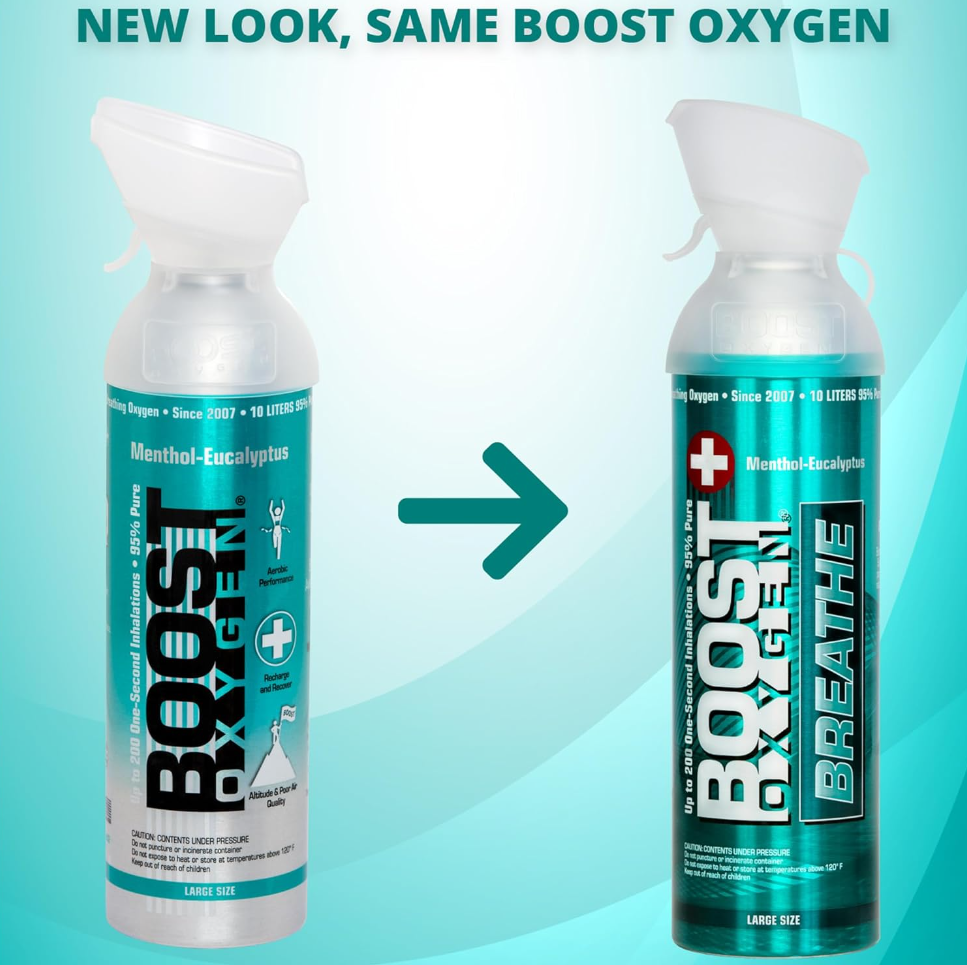 Boost Oxygen 10 Liter Pure Oxygen Canister Menthol Eucalyptus (4 Pack)