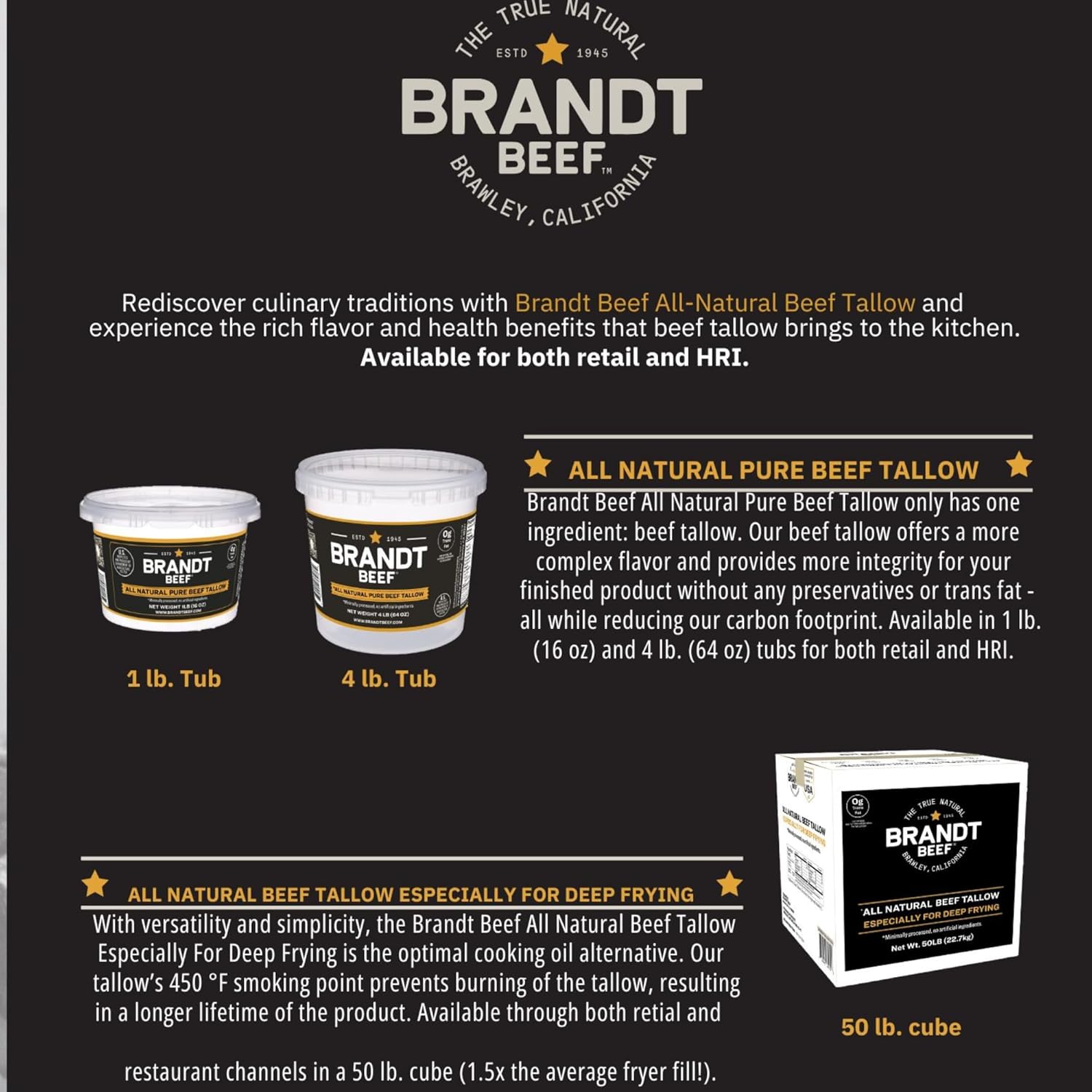 Brandt Beef Tallow – 100% Pure Beef Tallow for Cooking 64 oz (4 lb)