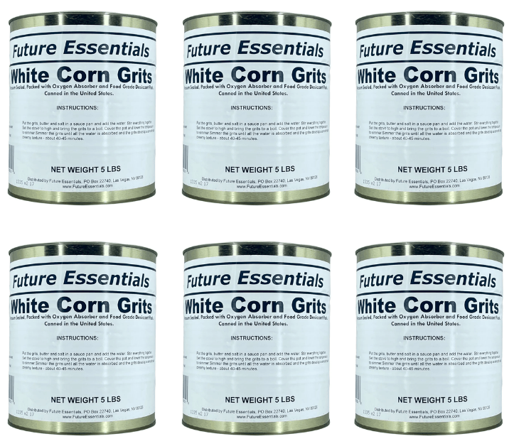 6 Can of Future Essentials White Corn Grits, 5 lbs Net Weight