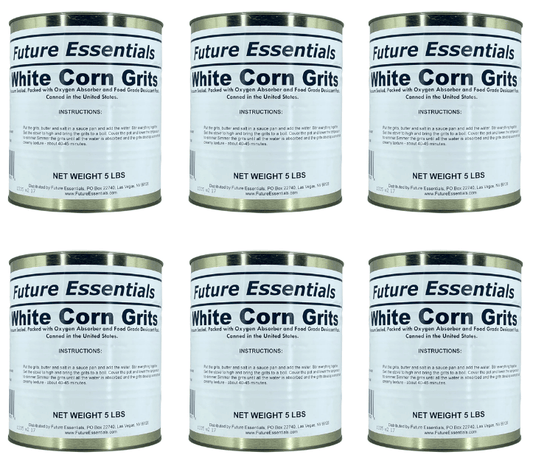 6 Can of Future Essentials White Corn Grits, 5 lbs Net Weight