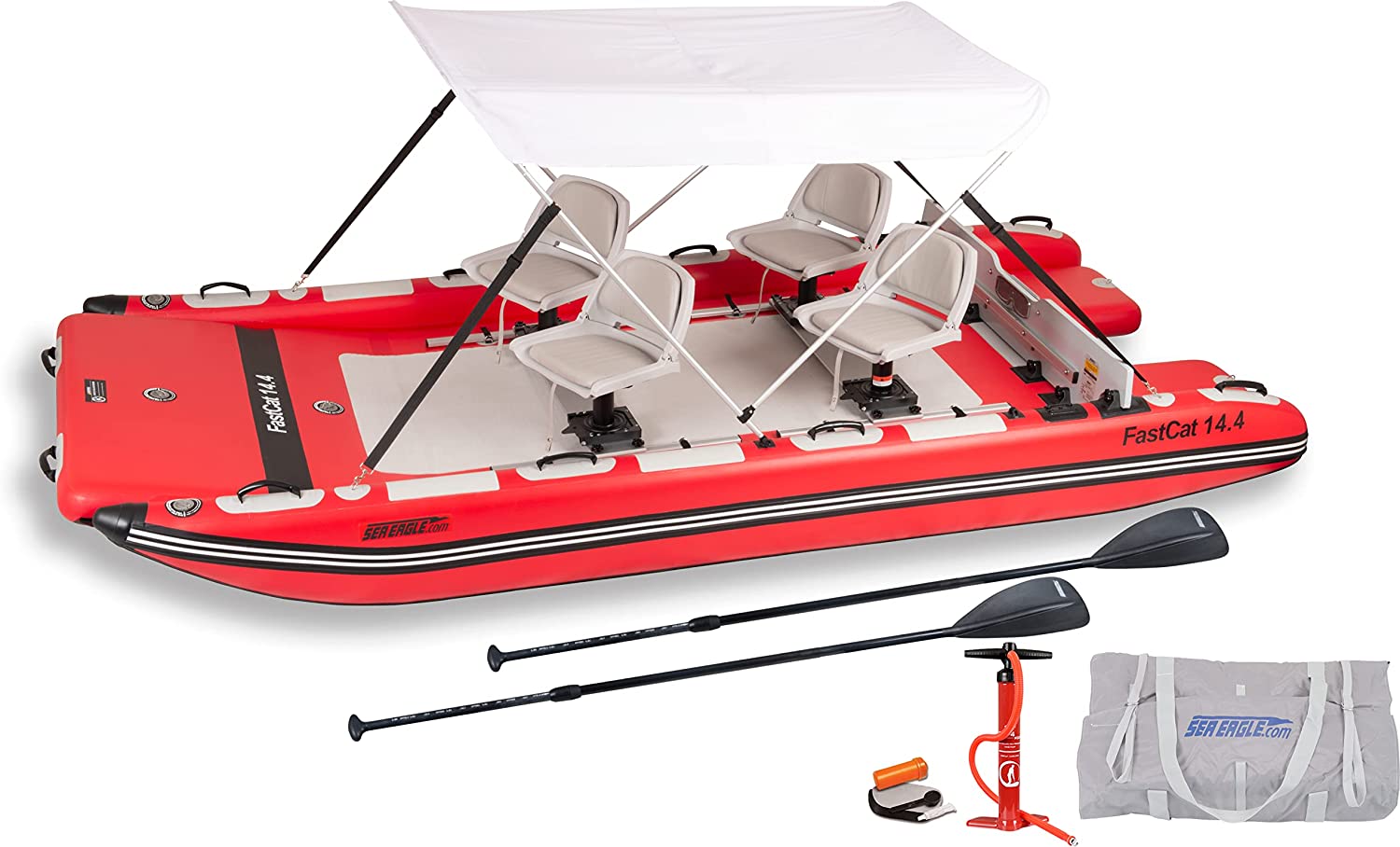 SeaEagle FastCat 14 Inflatable Catamaran Boat Swivel Seat Canopy Package
