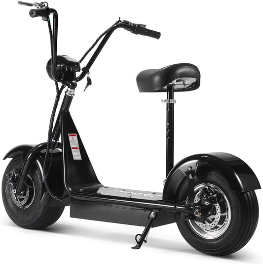 MotoTec Fatboy Electric Scooter 48v 800w - Fat Tire & Big Wheel with Seat, Top Speed 22MPH, Max Range 15 Miles.