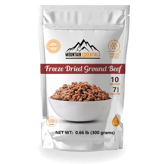 Mountain Essentials Freeze Dried Ground Beef Resealable Pouch 300 grams.